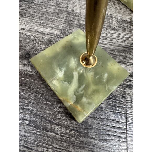 Set Of 2 Vintage Green Alabaster Fountain Pen Holders MCM Atomic Mad Men - Picture 3 of 16